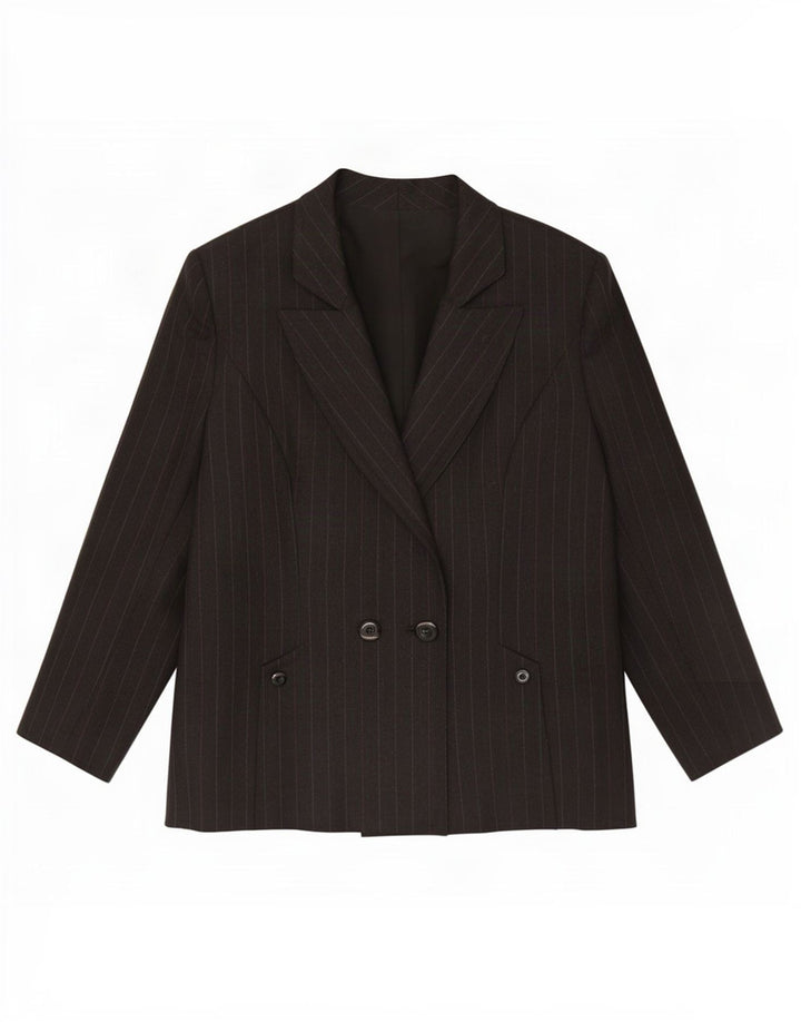 Vintage Dame Dobbeltradet Blazer Jacket UK 14 Medium Black Pinstripe
