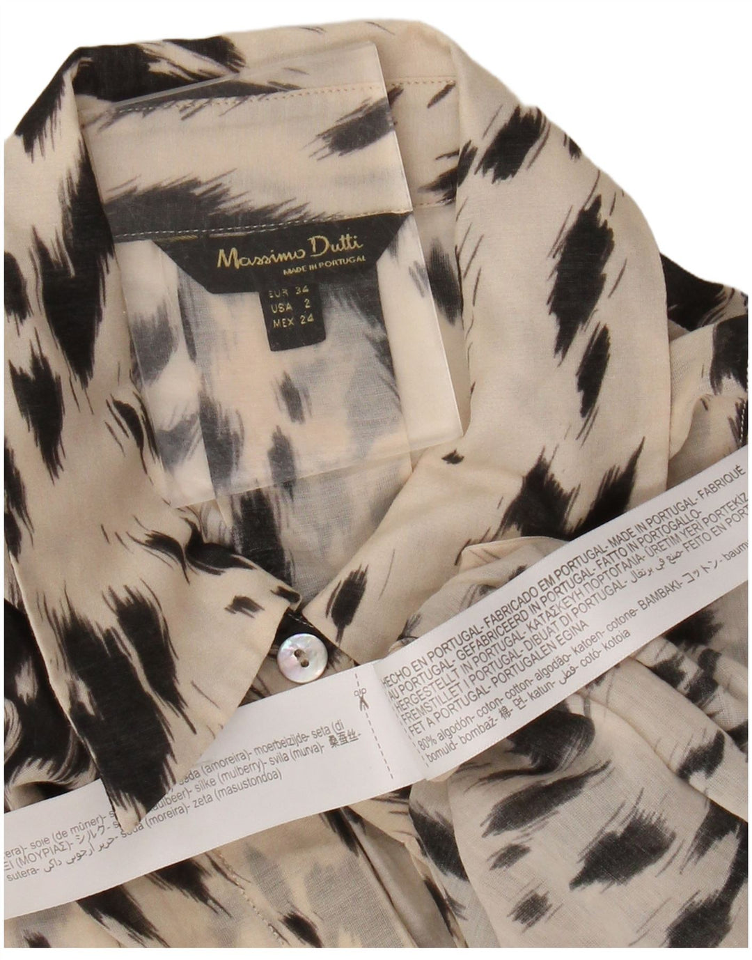 Massimo Dutti Dame Oversized skjorte EU 34 2XS Off White Animal Print