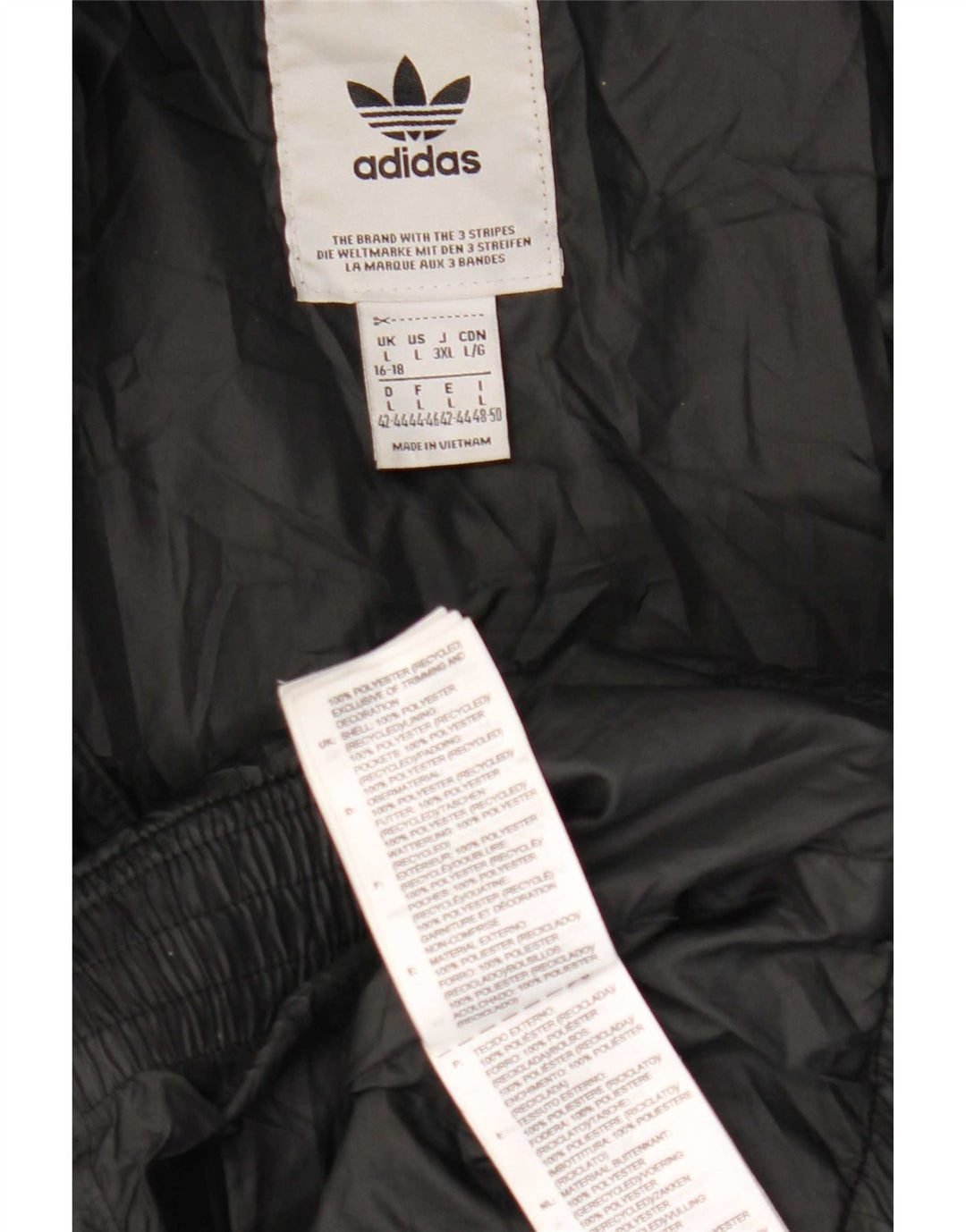 Adidas Dame Hætte Polstret Frakke UK 16/18 Large Black Polyester