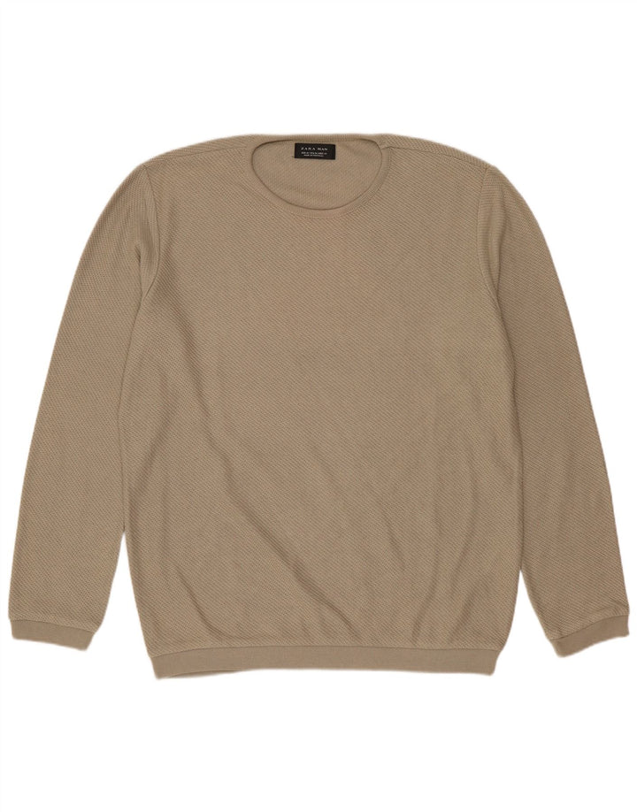 ZARA sweater med rund hals til mænd mellembeige polyester