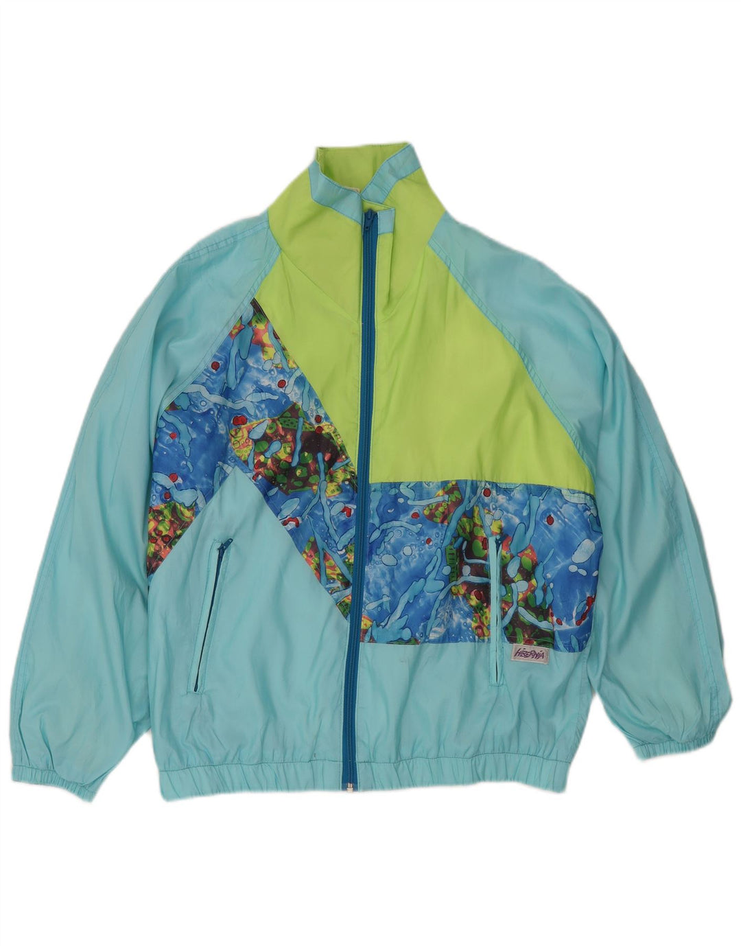 Vintage kvinders abstrakt mønster regnjakke IT 40/42 Medium Blue