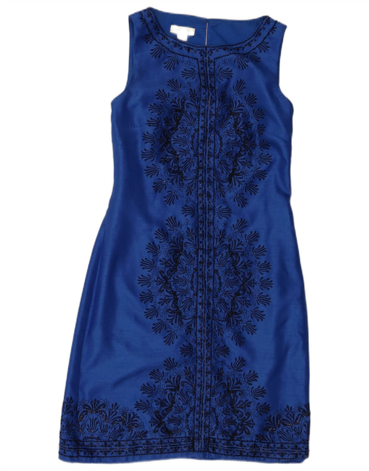 Monsoon Dame Ærmeløs Skede Kjole UK 8 Small Blue Paisley Polyester
