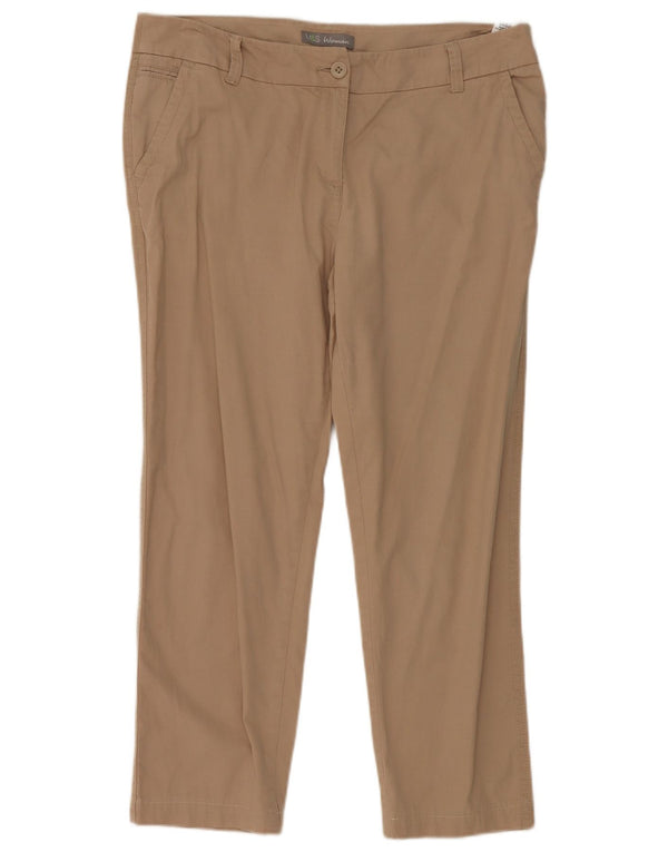 Marks & Spencer Dame Straight Cropped Trousers UK 14 Large W34 L25 Beige