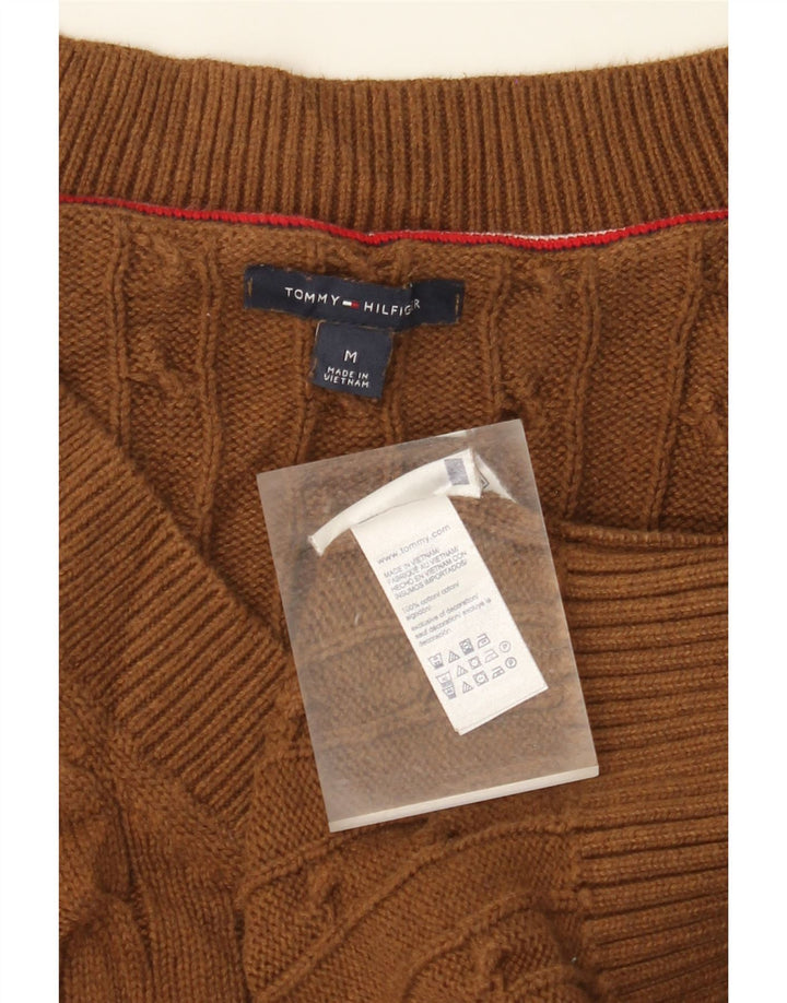 TOMMY HILFIGER Dame V-hals sweater UK 12 Medium Brun Bomuld