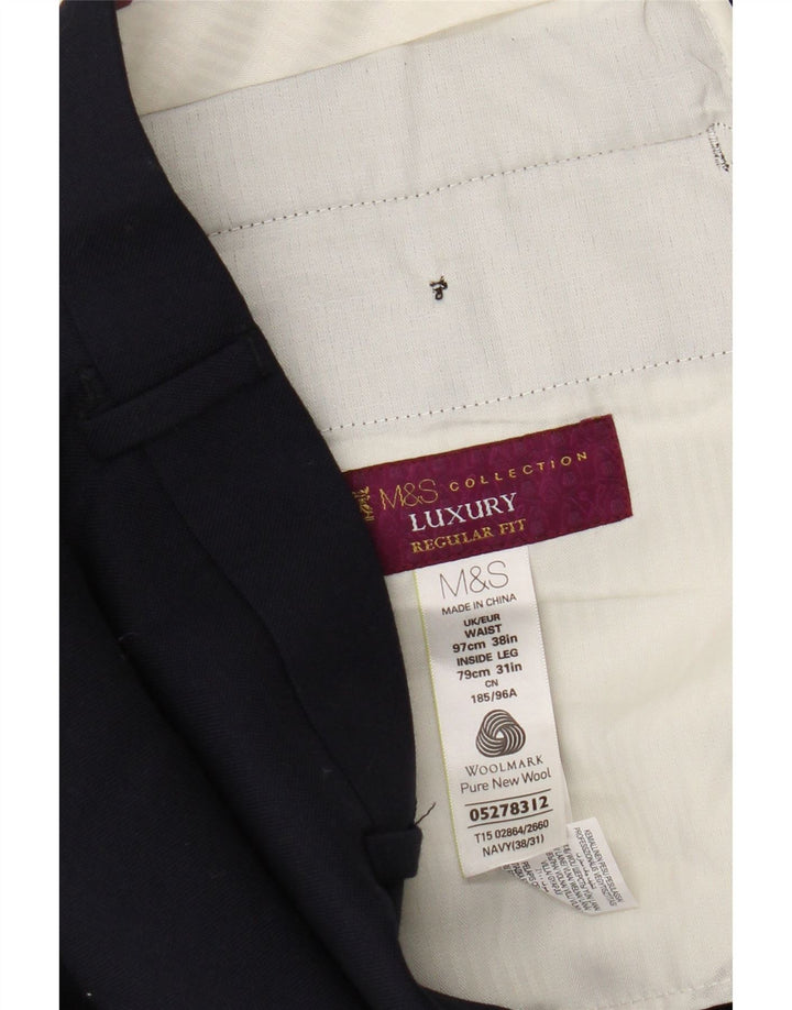 Marks & Spencer Herre Regular Fit Suit Bukser W38 L31 Marineblå Uld