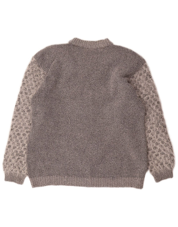 Vintage Womens Crew Neck Jumper Sweater UK 20 2XL Grå Colourblock Akryl