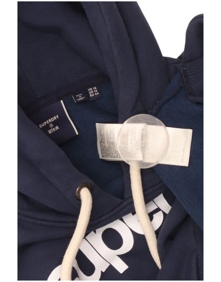 SUPERDRY Grafisk hættetrøje til kvinder UK 16 Stor marineblå bomuld