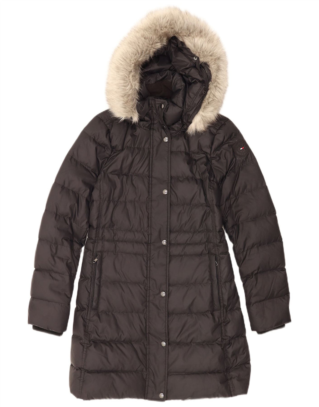 Tommy Hilfiger Dame Hætte Oversized Polstret Frakke UK 6 XS Sort Polyester