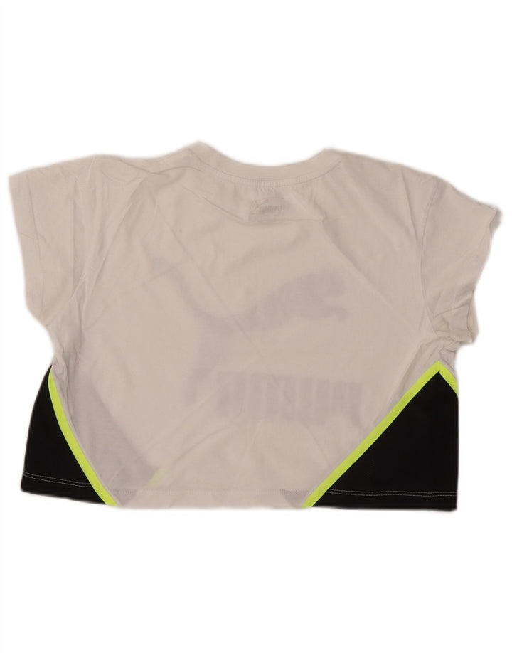 PUMA Womens Crop Oversized grafisk T-shirt top UK 2 2XS Hvid Colourblock