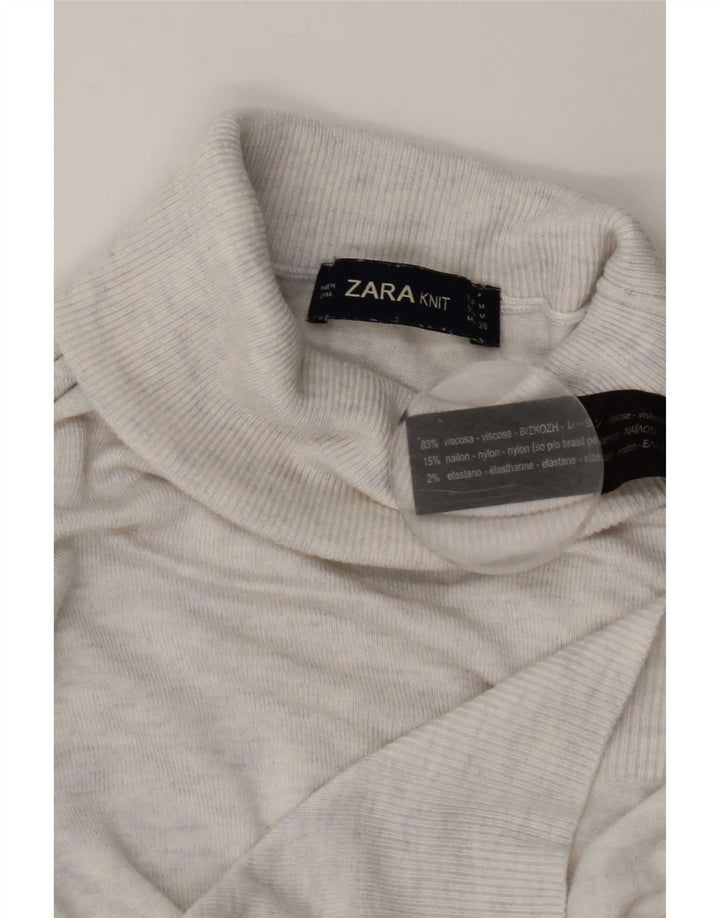 Zara Dame Rullehals Sweater UK 12 Medium White Flecked Viscose