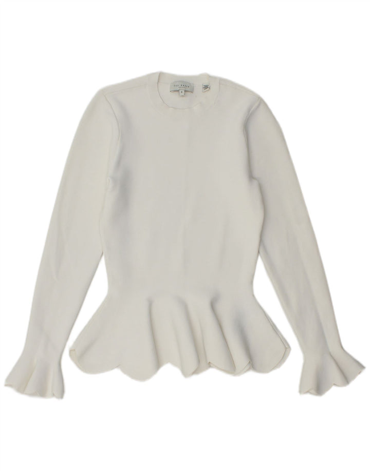 Ted Baker dame sweater med rund hals str. 0 2XS Hvid viskose