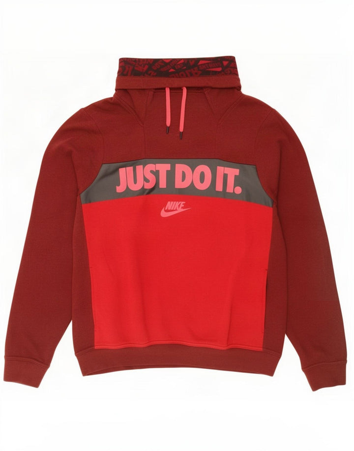 Nike Grafisk Sweatshirt Jumper UK 14 Medium Rød Colourblock Bomuld