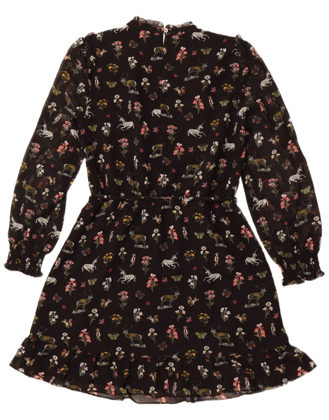 OASIS Dame Langærmet A-Line Kjole UK 12 Medium Black Floral Polyester
