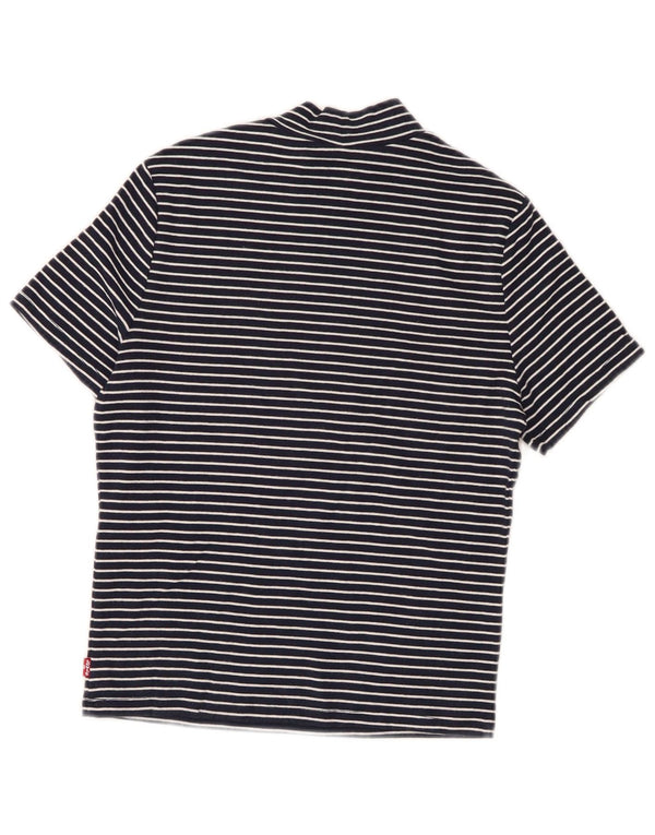 Levi's Womens Crop T-Shirt Top UK 10 Lille marineblå nålestribet bomuld