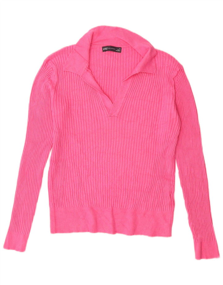 Marks & Spencer Dame Polo Neck Jumper Sweater UK 12 Medium Pink Viscose