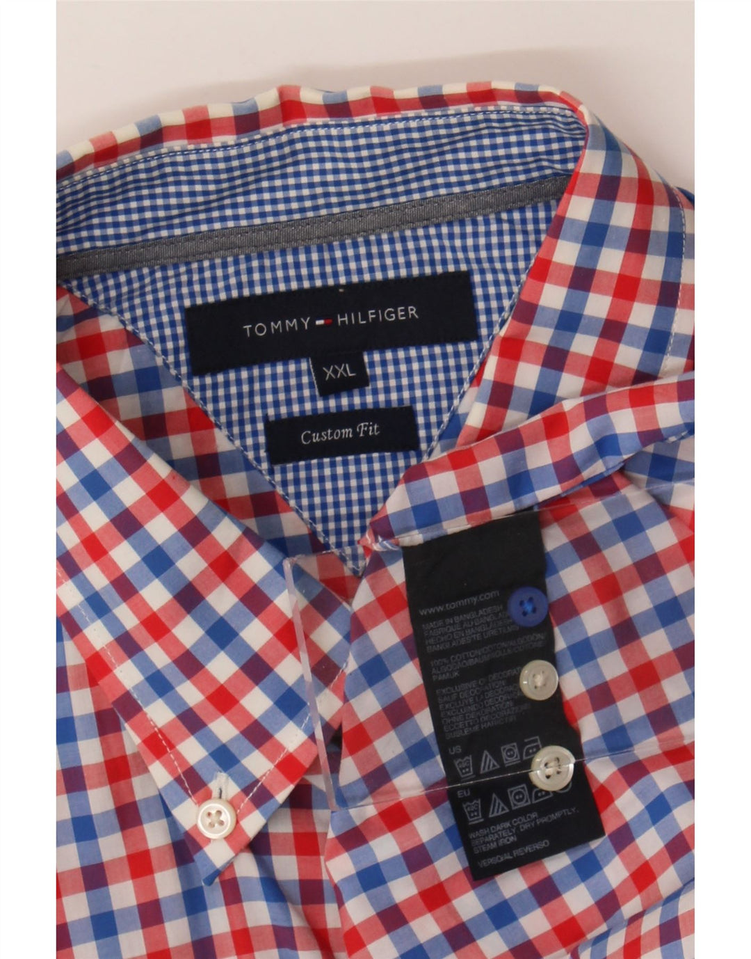 Tommy Hilfiger Herre Custom Fit skjorte 2XL Rød Gingham Bomuld