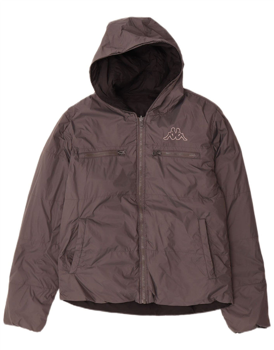 Kappa Dame Hætte Vendbar Polstret Jakke UK 14 Medium Grey Nylon