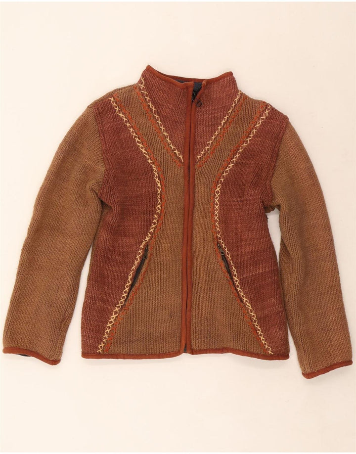 Vintage dame cardigan sweater UK 12 Medium Brown Colourblock