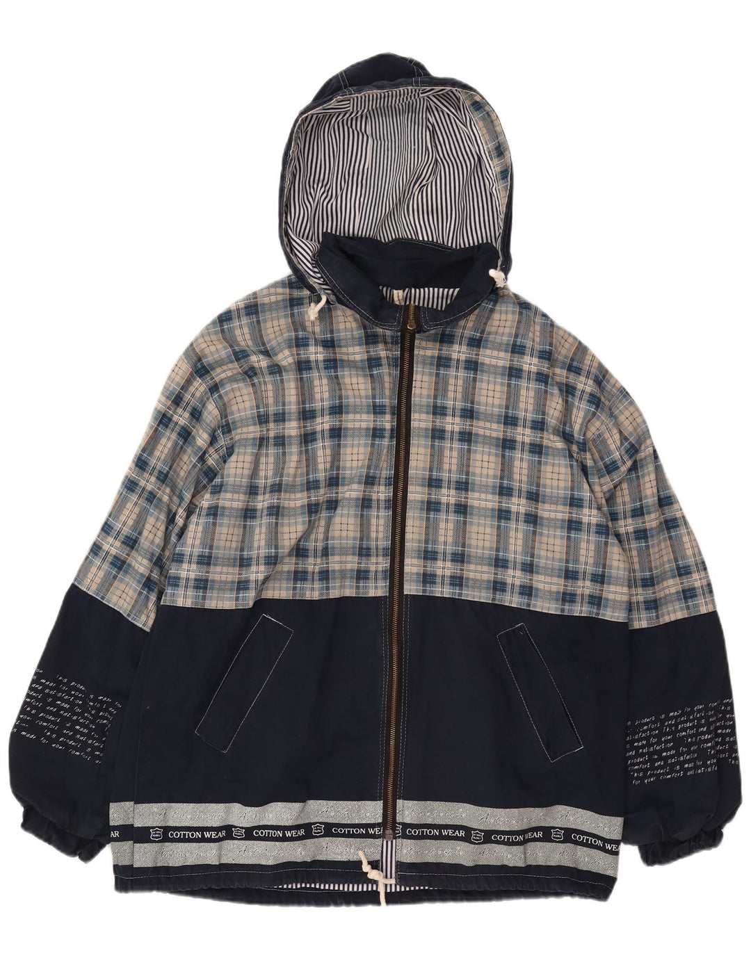 Whisper Herre Grafisk Hooded Windbreaker Jacket UK 40 Large Navy Blue Check