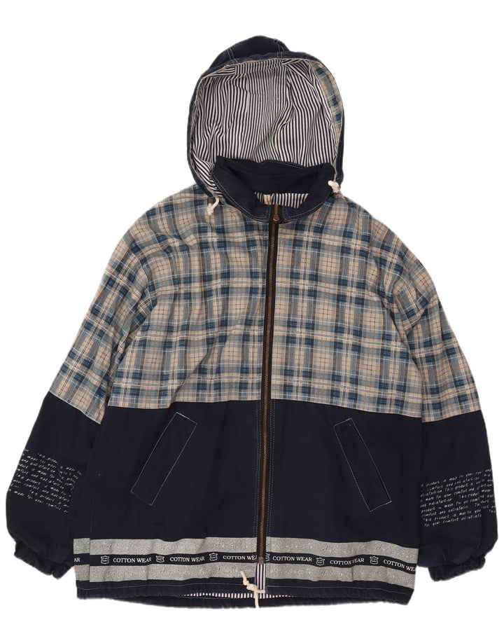 Whisper Herre Grafisk Hooded Windbreaker Jacket UK 40 Large Navy Blue Check