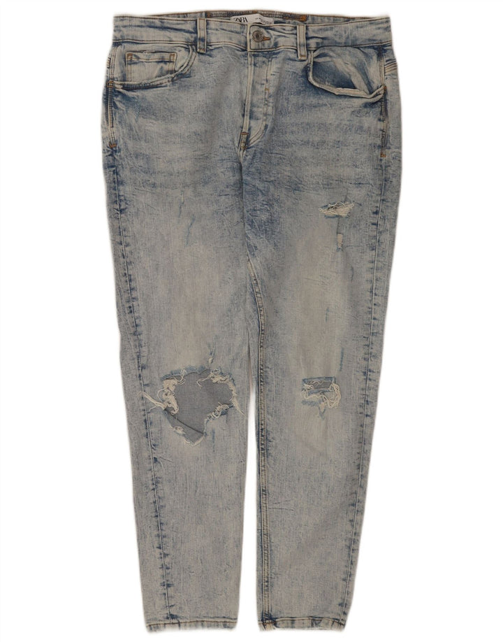 Zara Herre Distressed Slim Jeans EU 44 Large W34 L28 Blue
