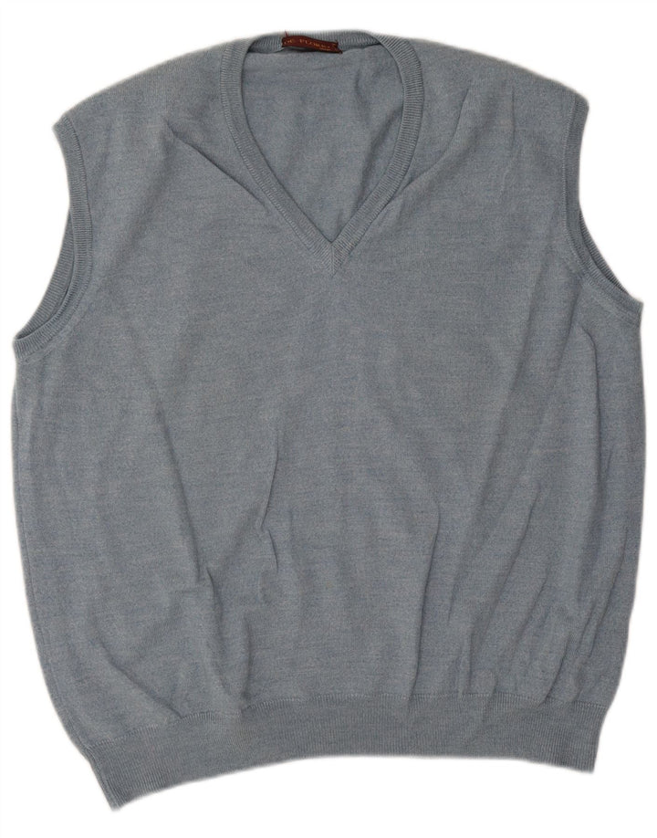 Vintage Herrevest Tank Top Stor Blå Ny Uld