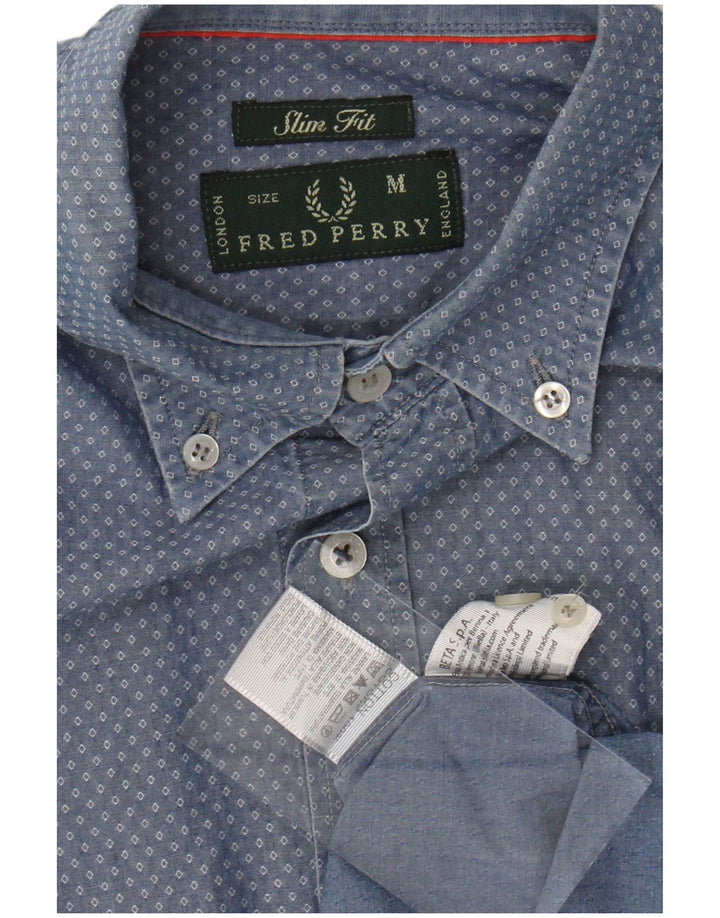FRED PERRY Herre Slim Fit skjorte Medium Blue Argyle/Diamond Cotton