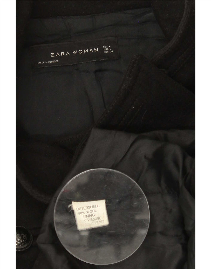 Zara Womens Military Pea Coat UK 16 Large Black Wool