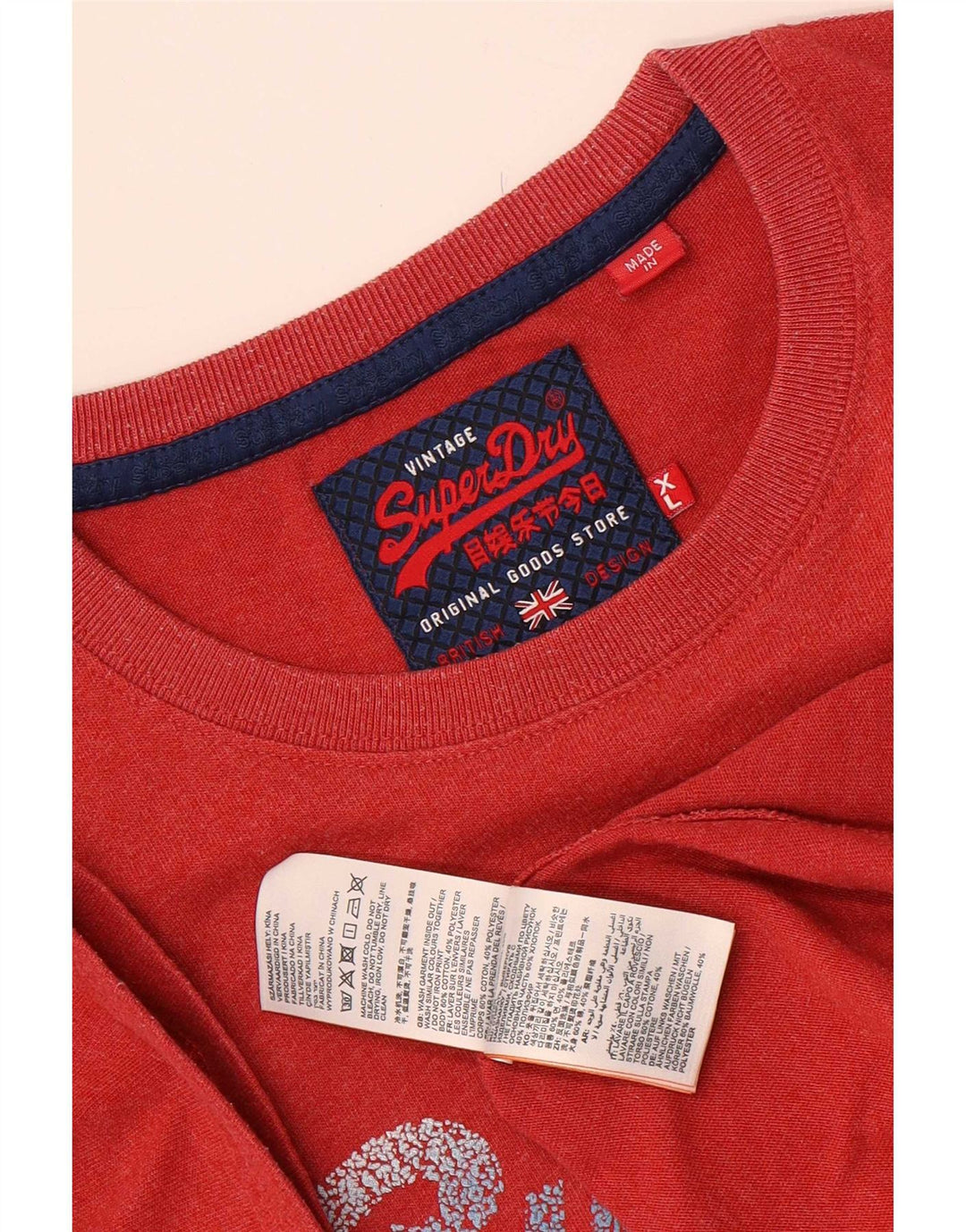 Superdry Herre grafisk T-shirt Top XL Rød Bomuld