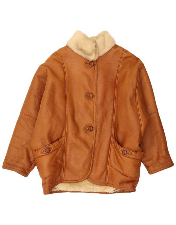 Vintage Dame Oversized Shearling Jacket IT 44 Medium Brun