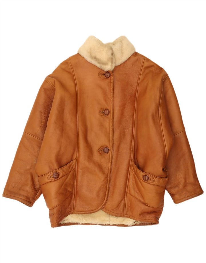 Vintage Dame Oversized Shearling Jacket IT 44 Medium Brun