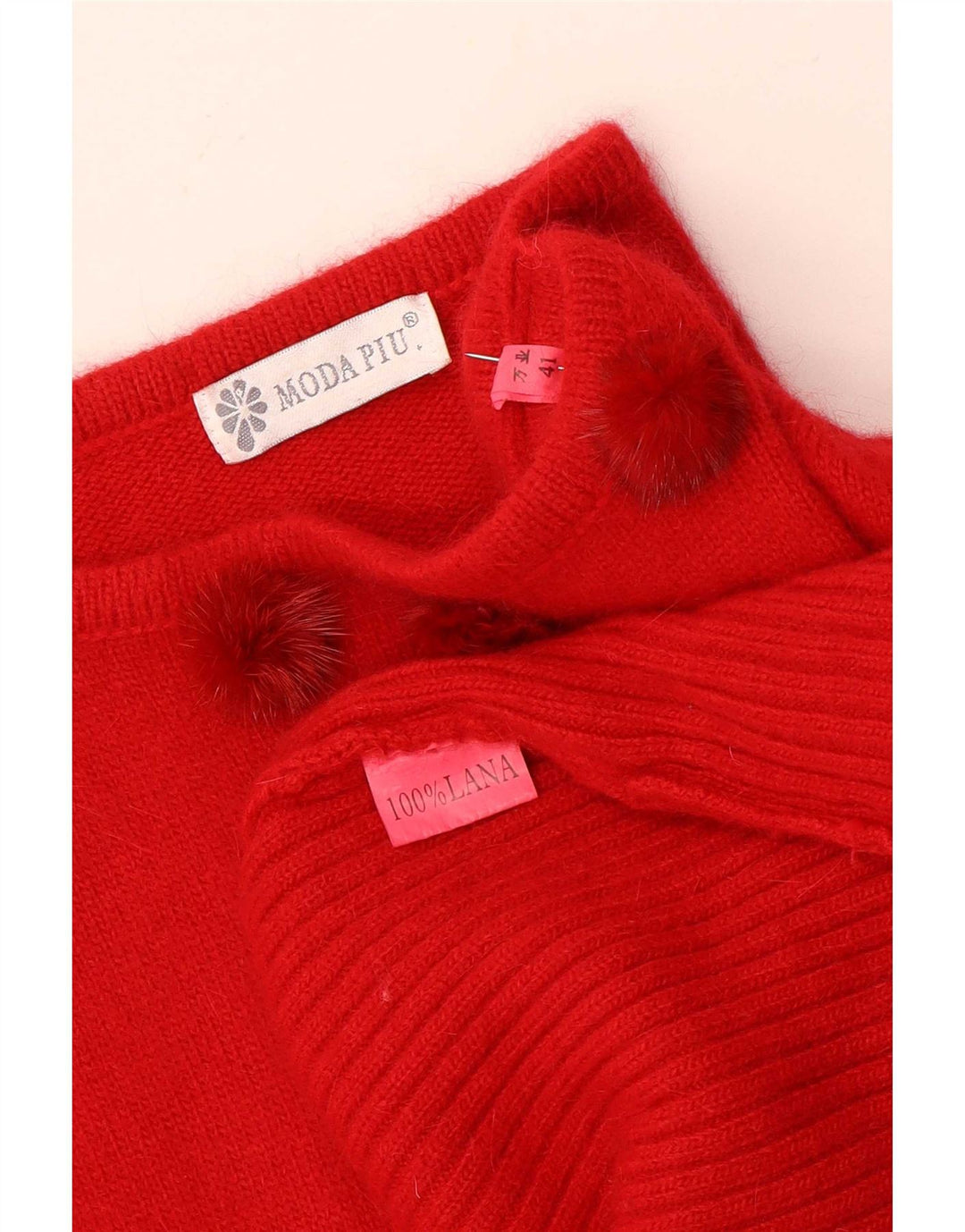 Moda Piu Dame Boat Neck Jumper Sweater IT 41 Medium Rød Uld