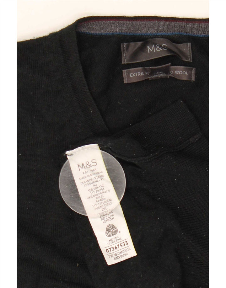 Marks & Spencer Herre V-hals sweater XL Sort Merinould