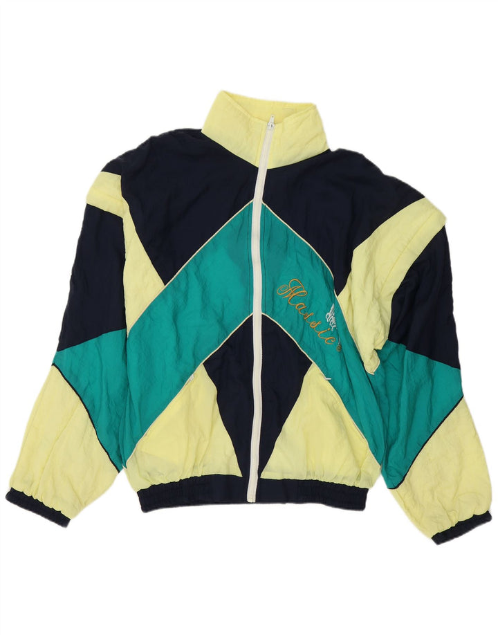 VINTAGE Herre grafisk træningsdragt Topjakke Stor flerfarvet Colourblock