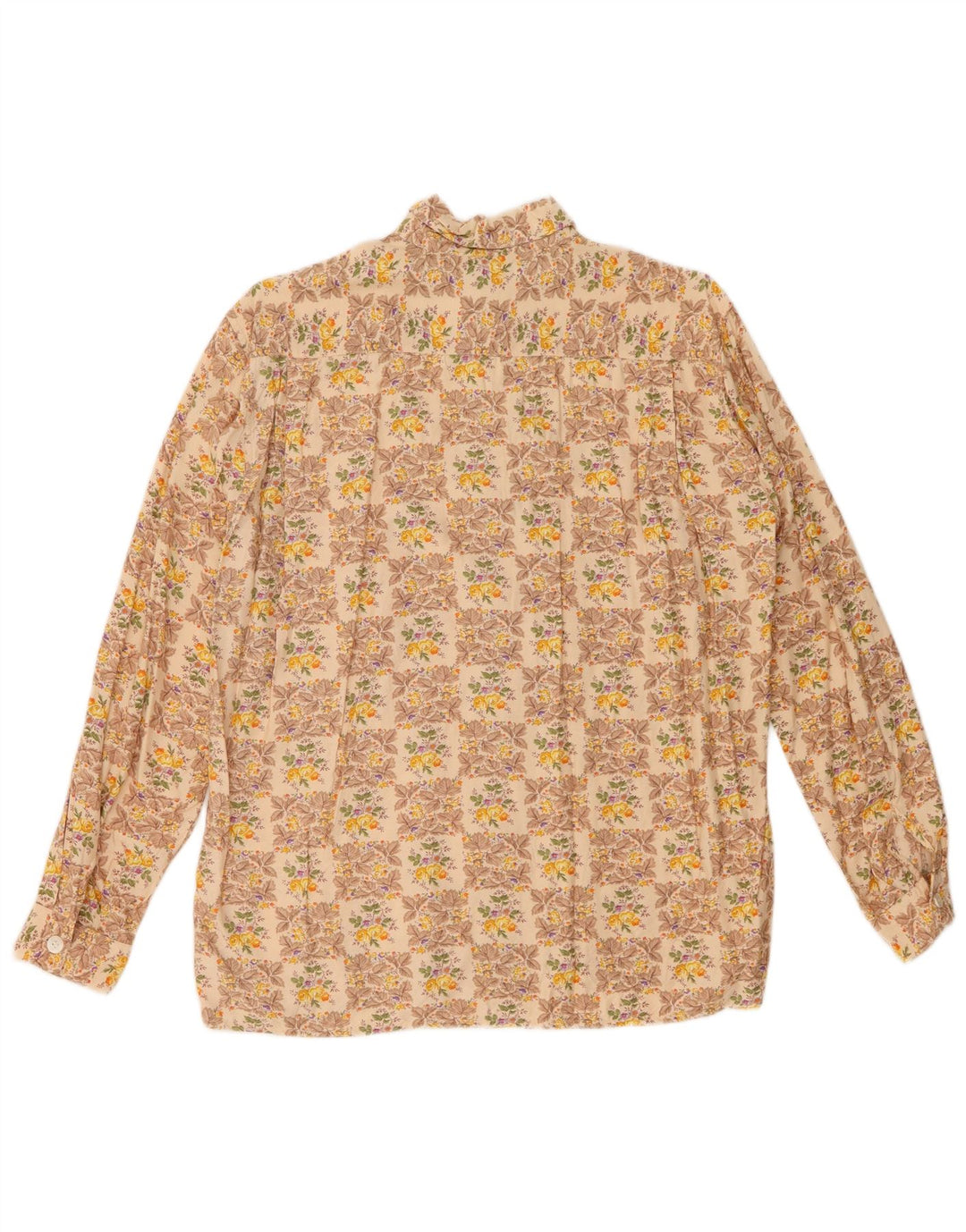 VINTAGE Dame Shirt Bluse IT 44 Medium Beige Floral Viscose