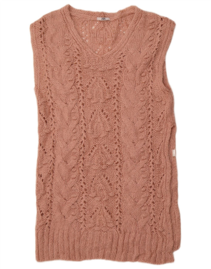 ZARA Dame Longline Vest Tank Top UK 16 Large Pink
