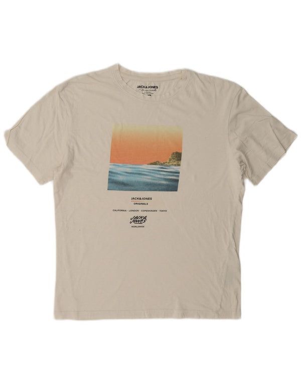 Jack & Jones Herre grafisk T-shirt Top XS Hvid Bomuld