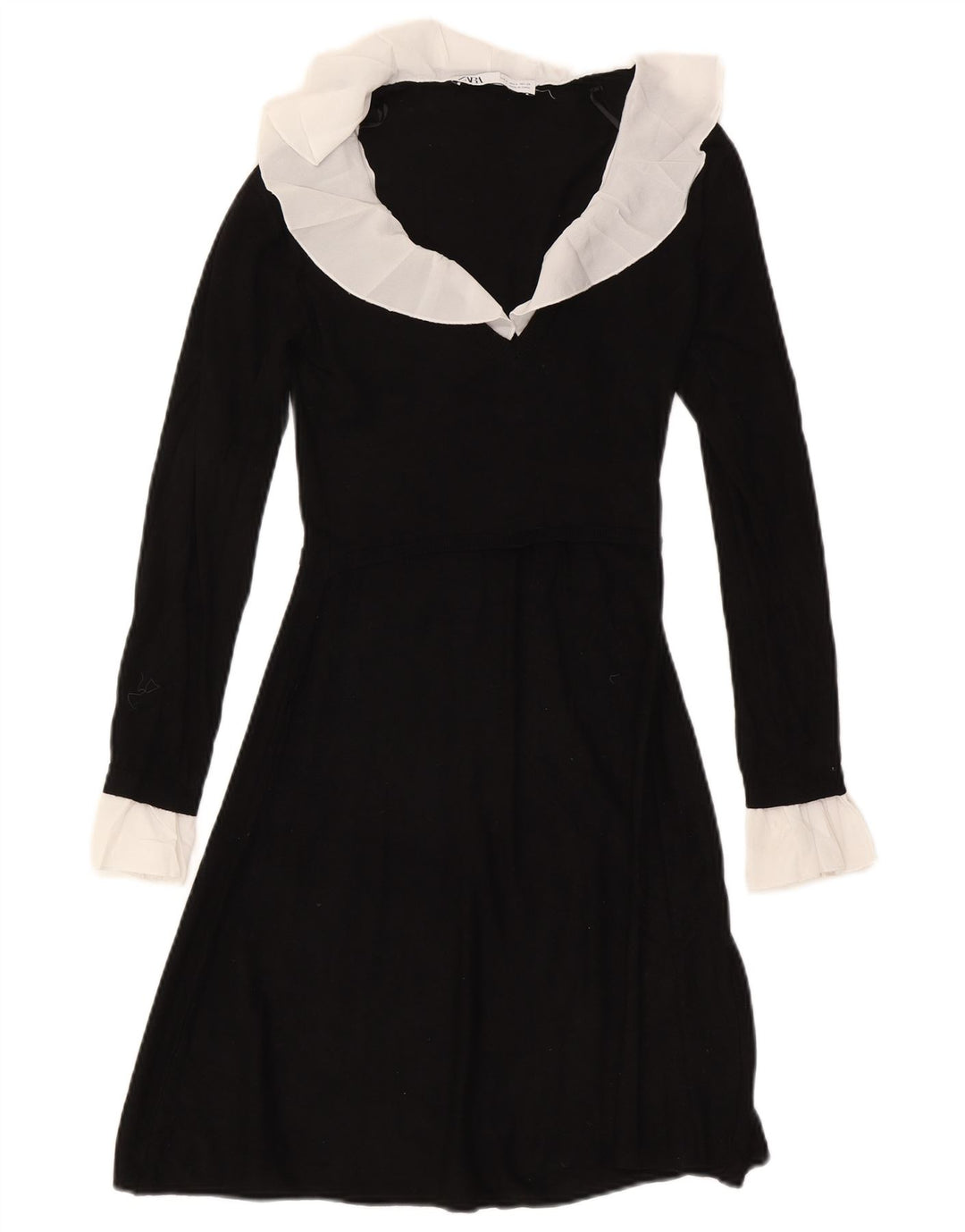 Zara Dame Langærmet A-Line Kjole UK 8 Small Black Colourblock Polyester