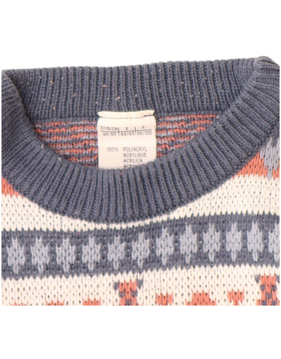 VINTAGE Herre sweater med rund hals IT 48/50 Medium Navy Blue Fair Isle