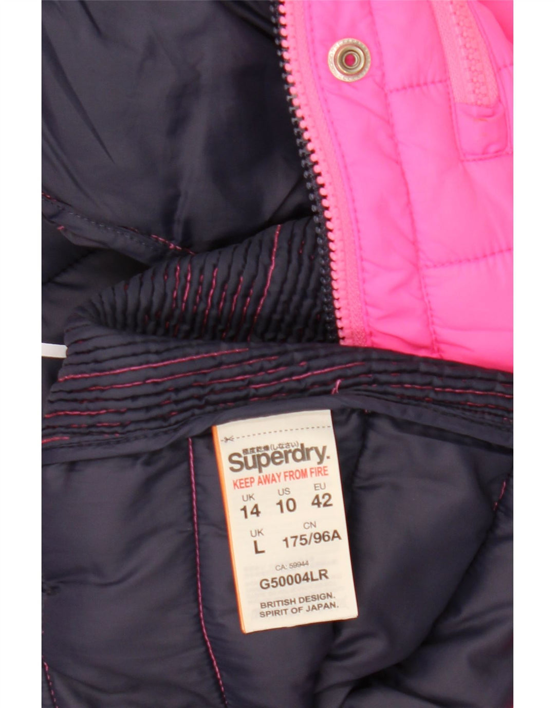 Superdry Polstret hættejakke til kvinder UK 14 Large Pink Polyester