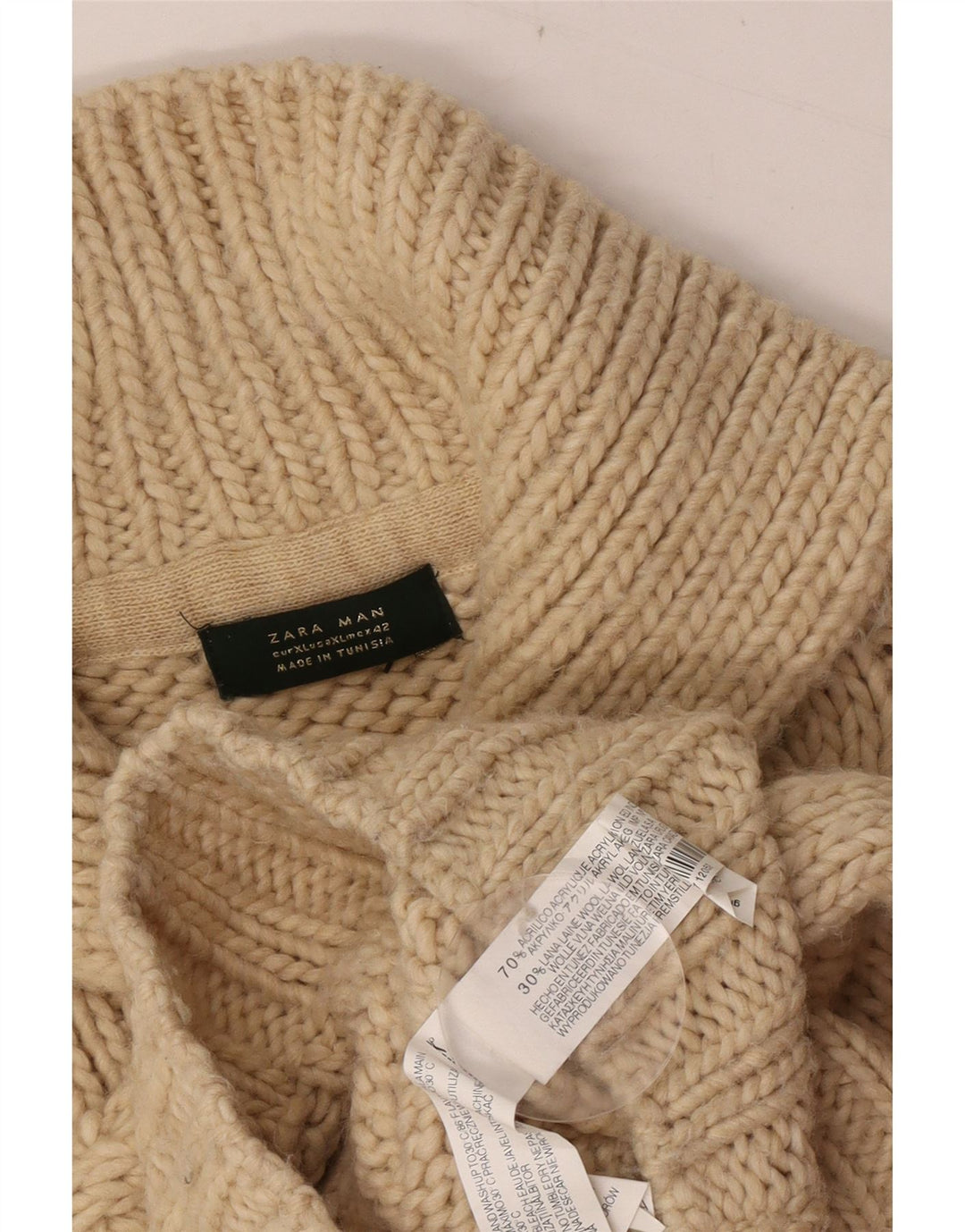 Zara Herre Shawl Neck Jumper Sweater XL Brun Akryl