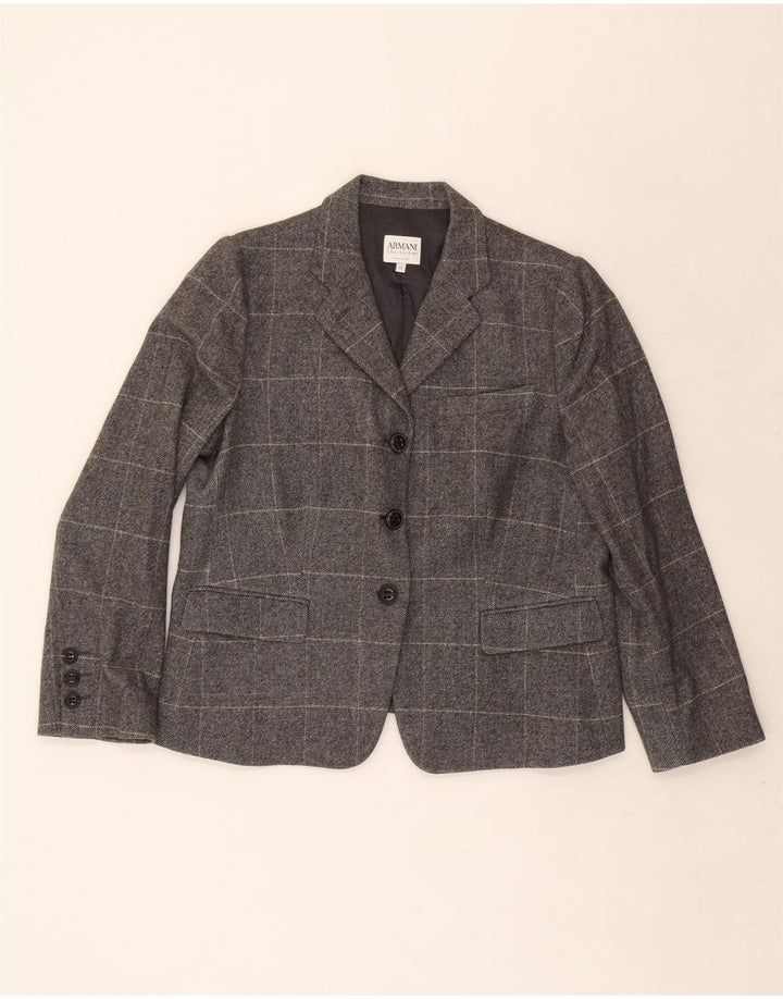 Armani Collezioni Dame 3-knaps blazerjakke IT 50 XL Grå ternet uld
