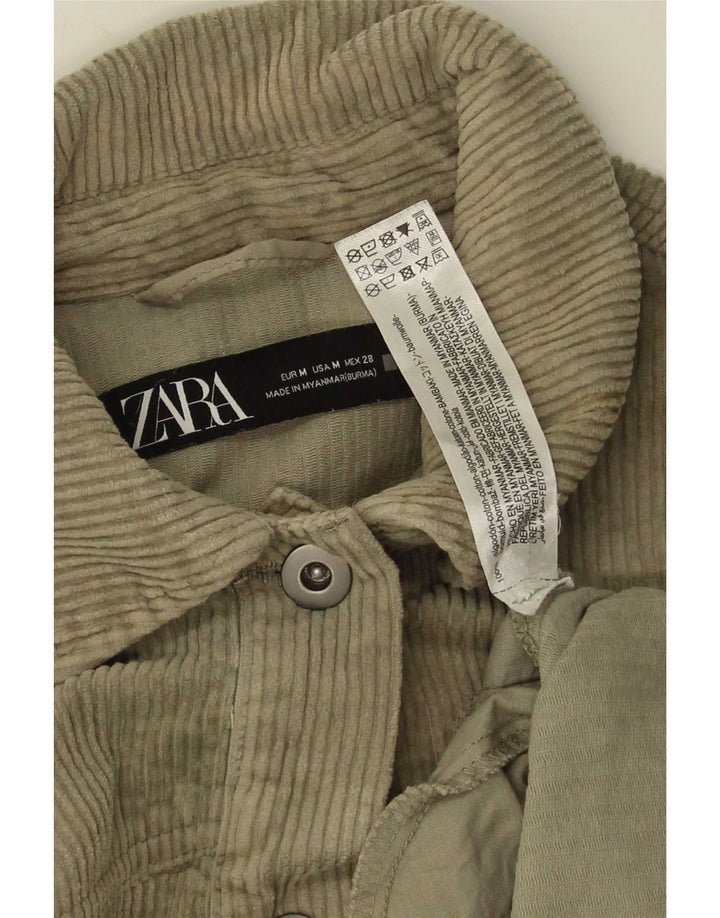 Zara Damefløjlsjakke UK 14 Medium Khaki Bomuld