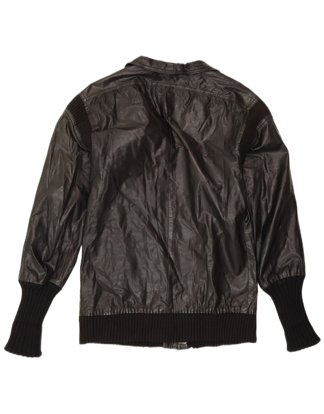 VINTAGE Dame Læderjakke UK 14 Medium Sort Læder