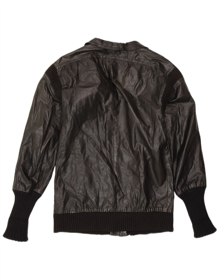 VINTAGE Dame Læderjakke UK 14 Medium Sort Læder