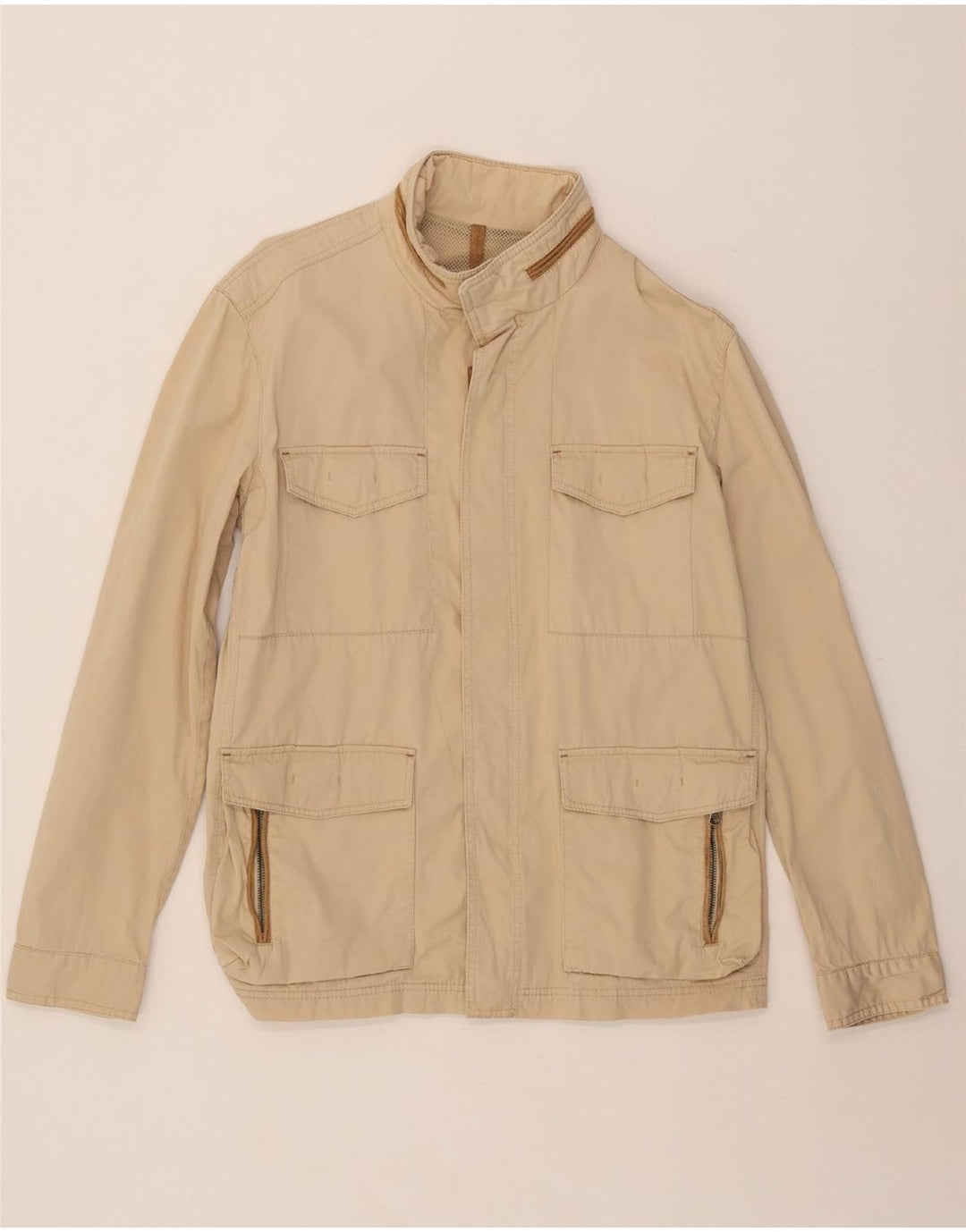 MASSIMO DUTTI Herre Utility Jacket UK 42 XL Beige Bomuld