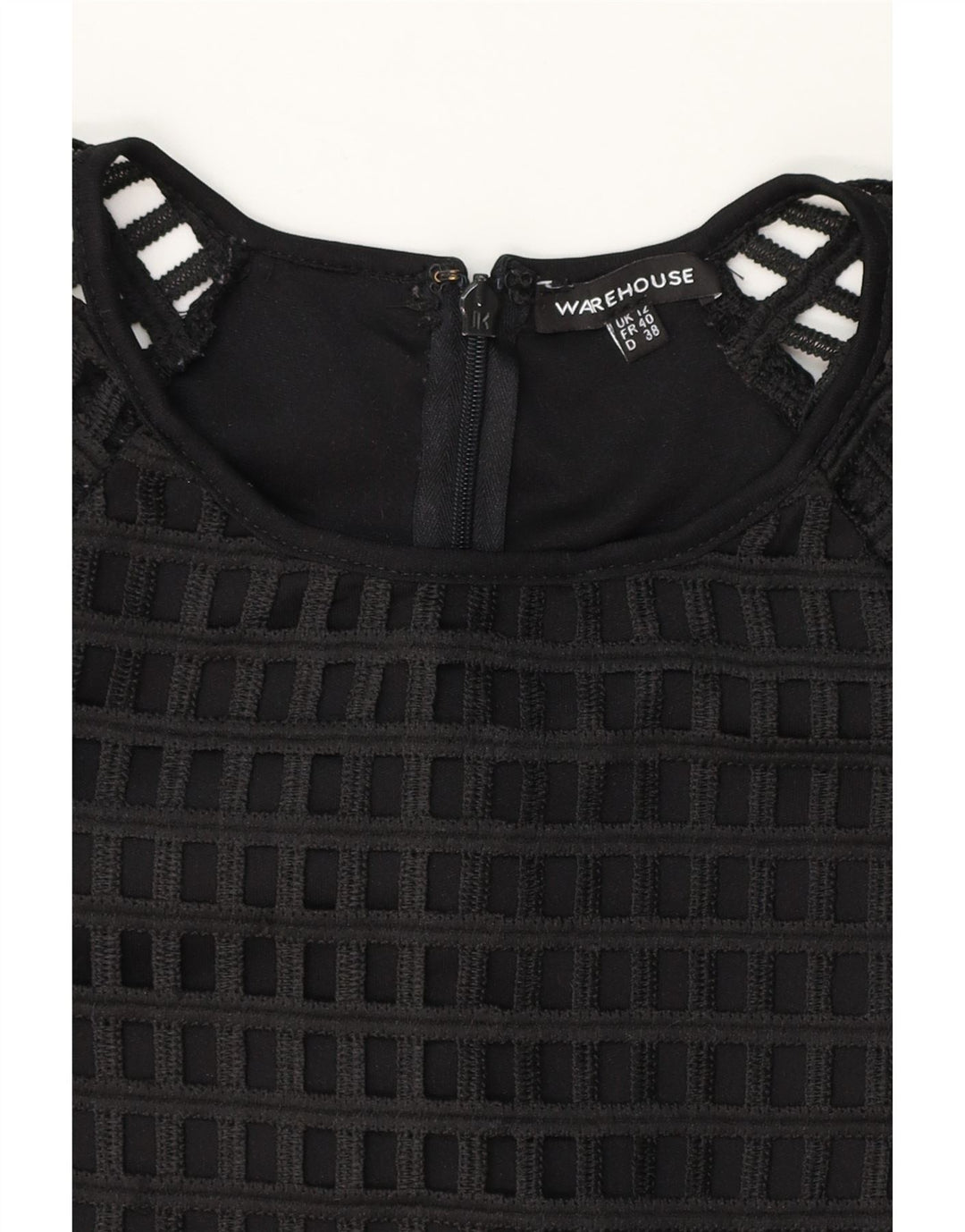 WAREHOUSE Womens Crop Crochet Blouse Top UK 12 Medium Black Floral Vintage Warehouse and Second-Hand Warehouse from Messina Hembry 