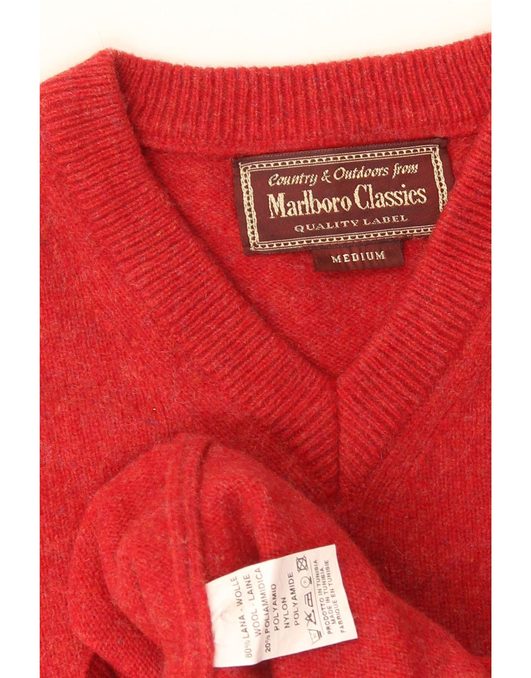 Marlboro Classics Herre V-hals sweater Medium Rød Uld
