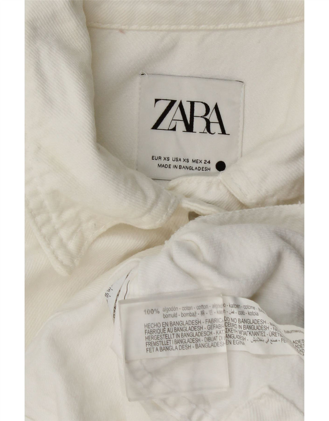 Zara Dame Oversized Denim Shirt UK 6 XS Hvid Bomuld