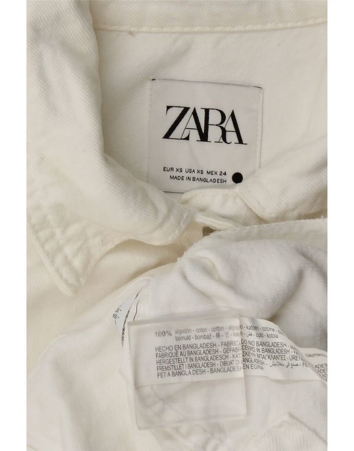 Zara Dame Oversized Denim Shirt UK 6 XS Hvid Bomuld